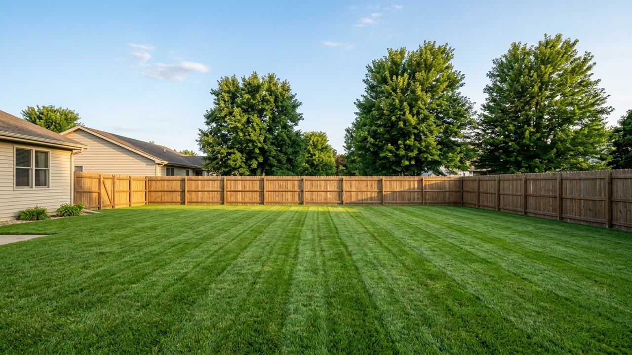 The same backyard lawn completely clean and waste-free after a United Pooper Scoopers visit